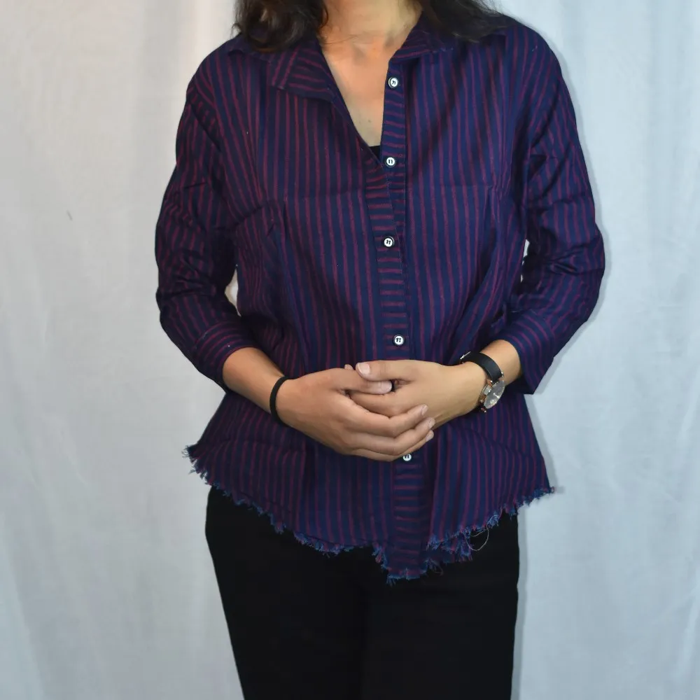 Plum Purple NYVAZ Women's Plum Stripe Casual Shirt