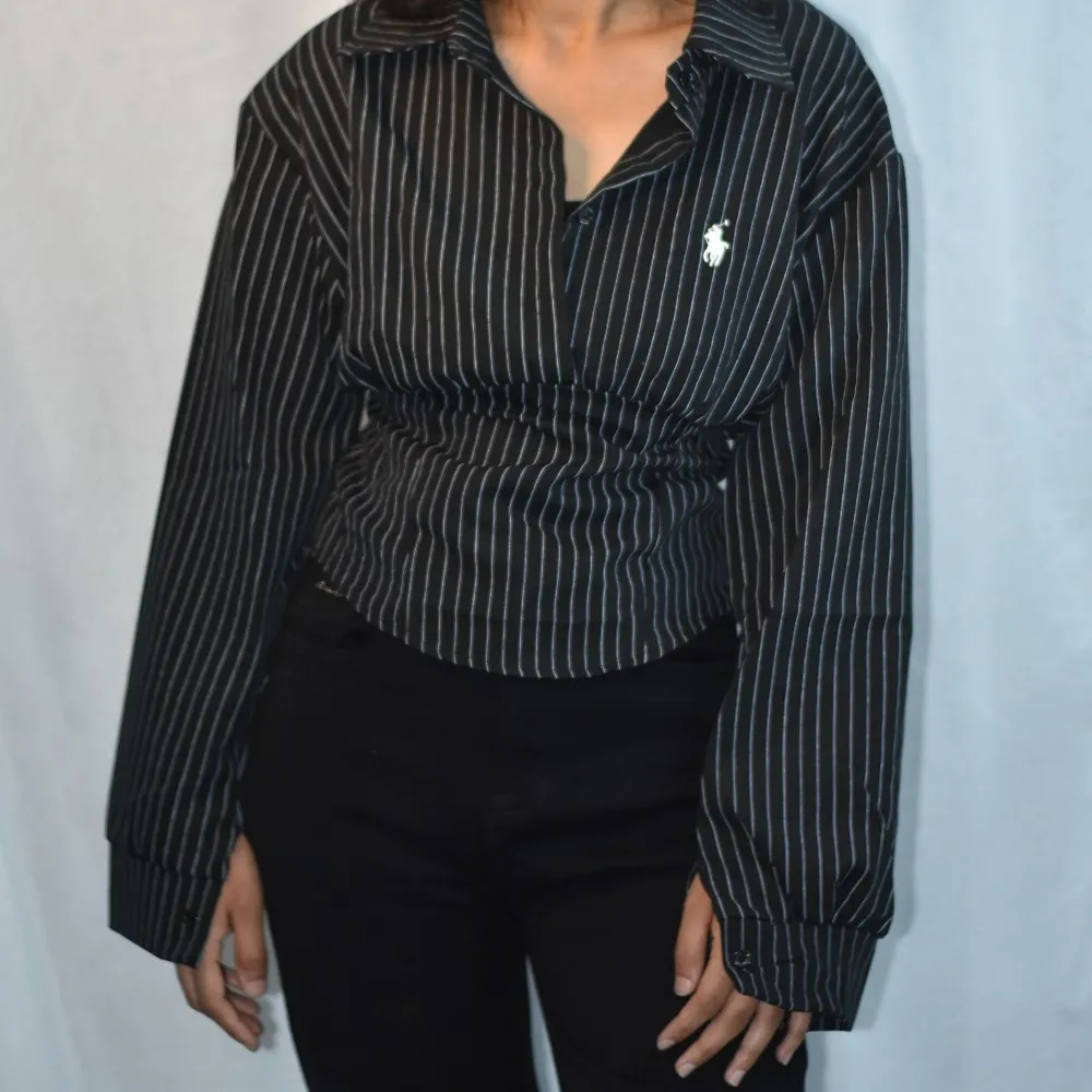Black NYVAZ Women's Black Pinstripe Gathered Waist Shirt