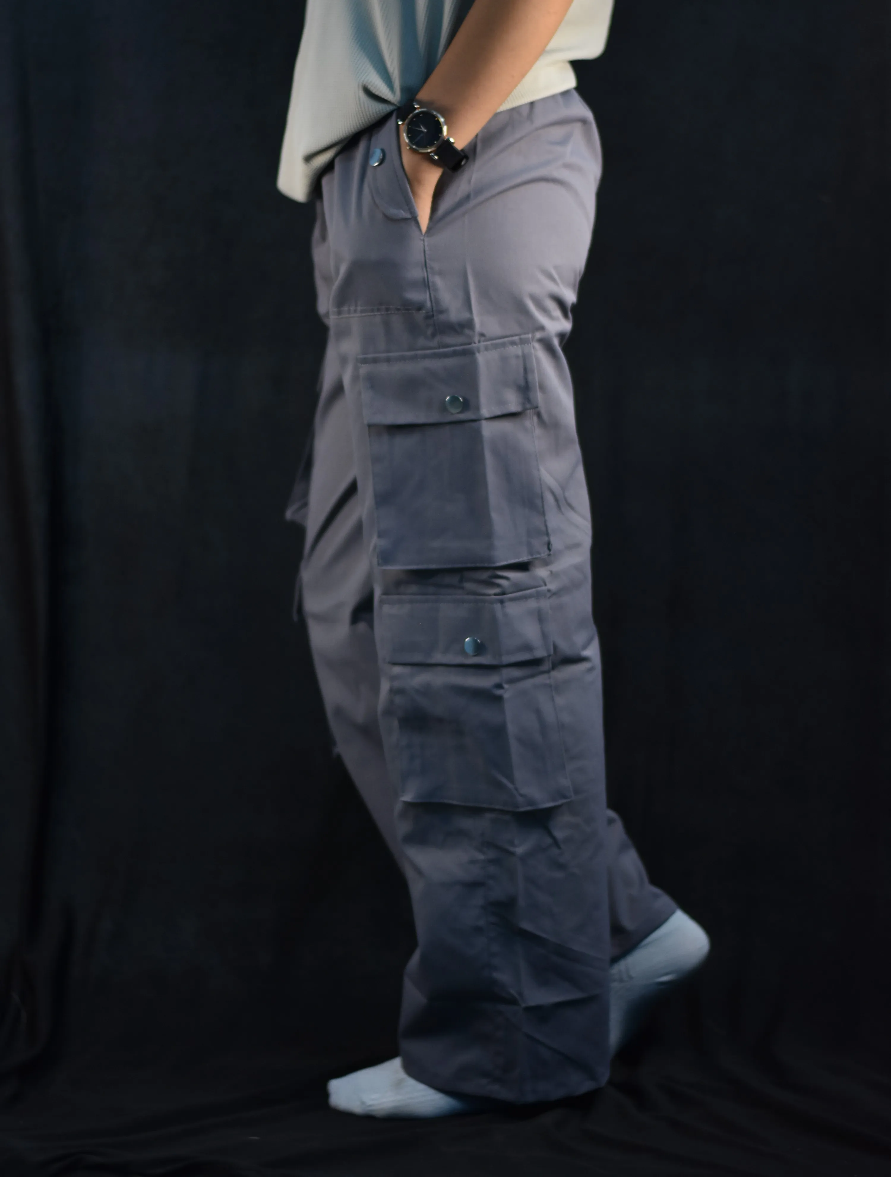 slate gray Women's Slate Gray Wide Leg Cargo Pants
