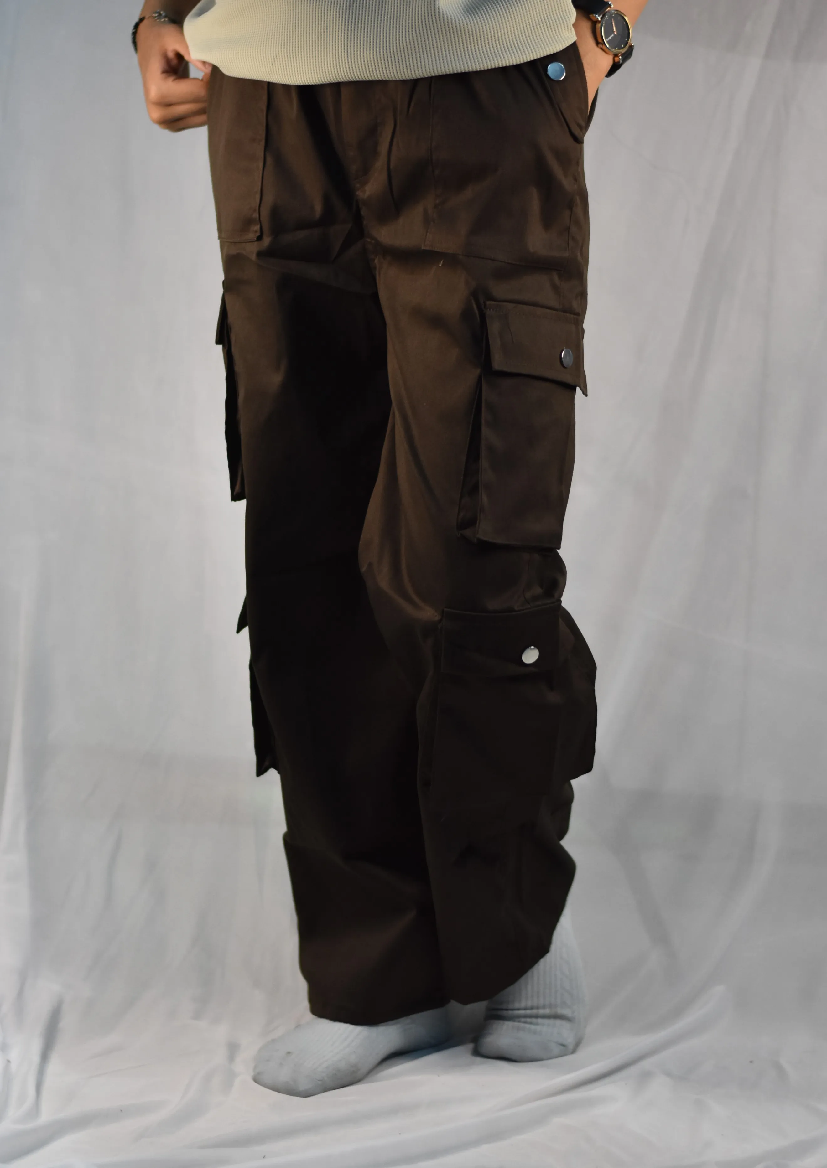 brown Women's Dark Mocha Brown Wide Leg Cargo Pants