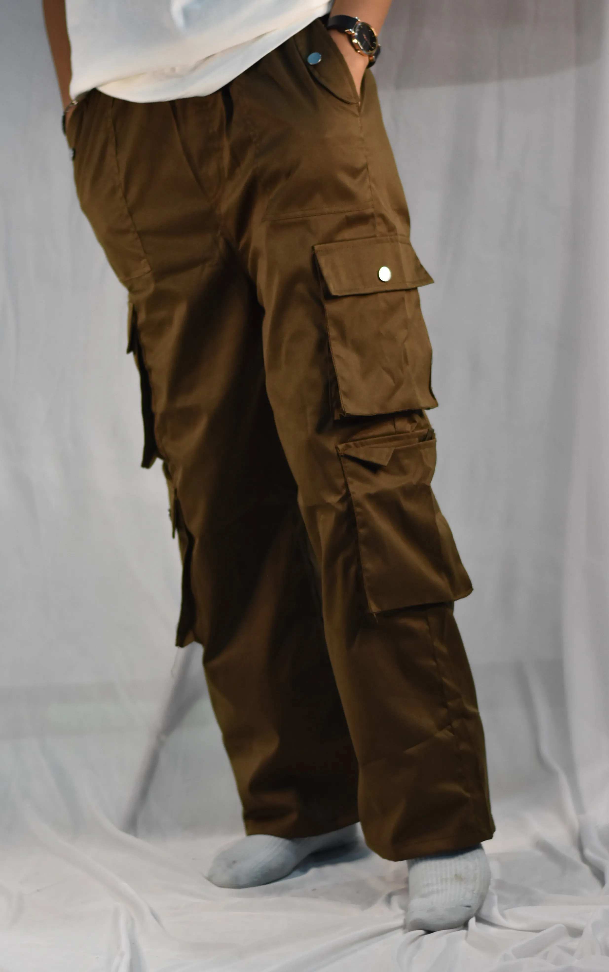 olive brown Girls Olive Brown Wide Leg Cargo Pants