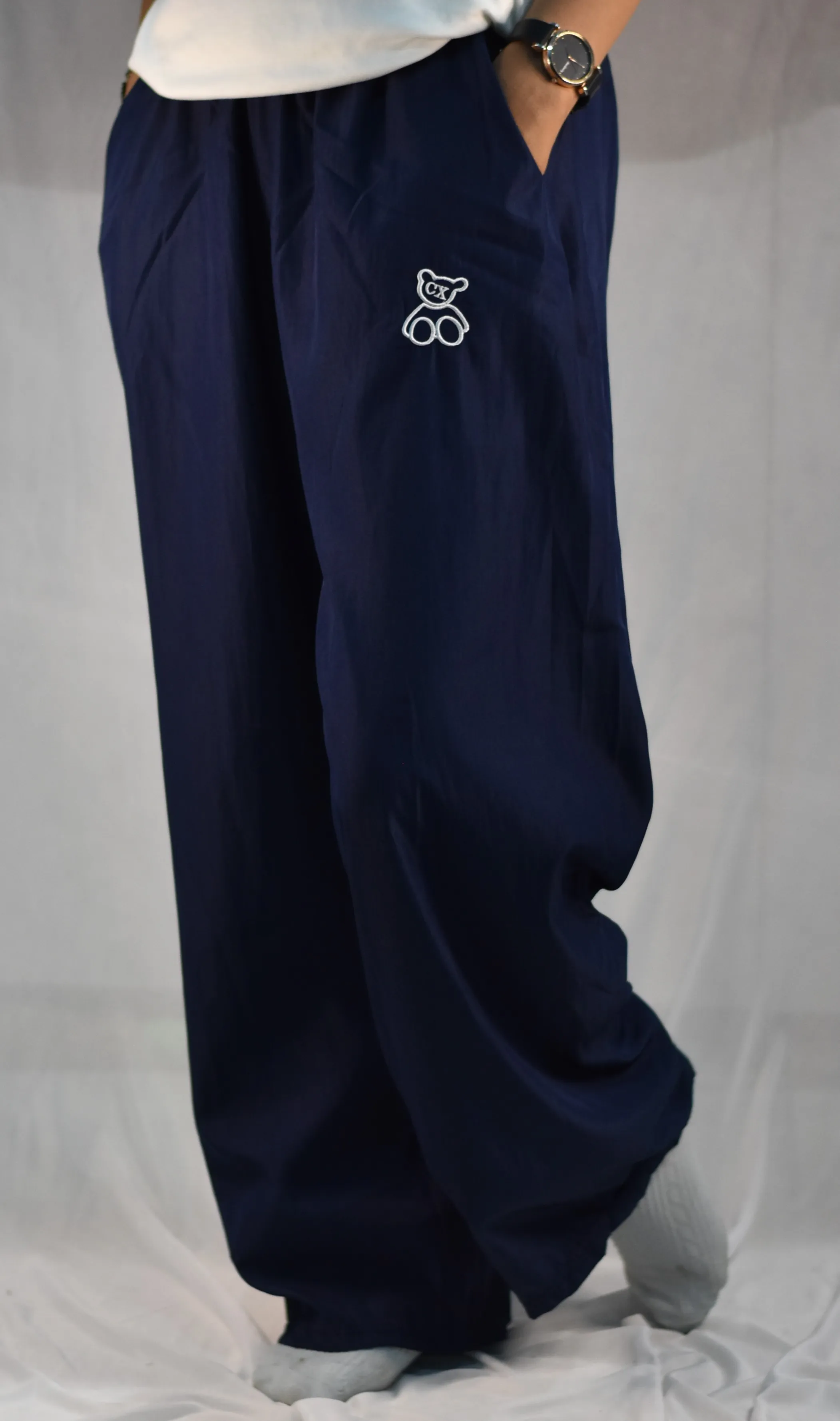 blue Nyvaz Women's Navy Blue Wide Leg Palazzo Pants with Pockets