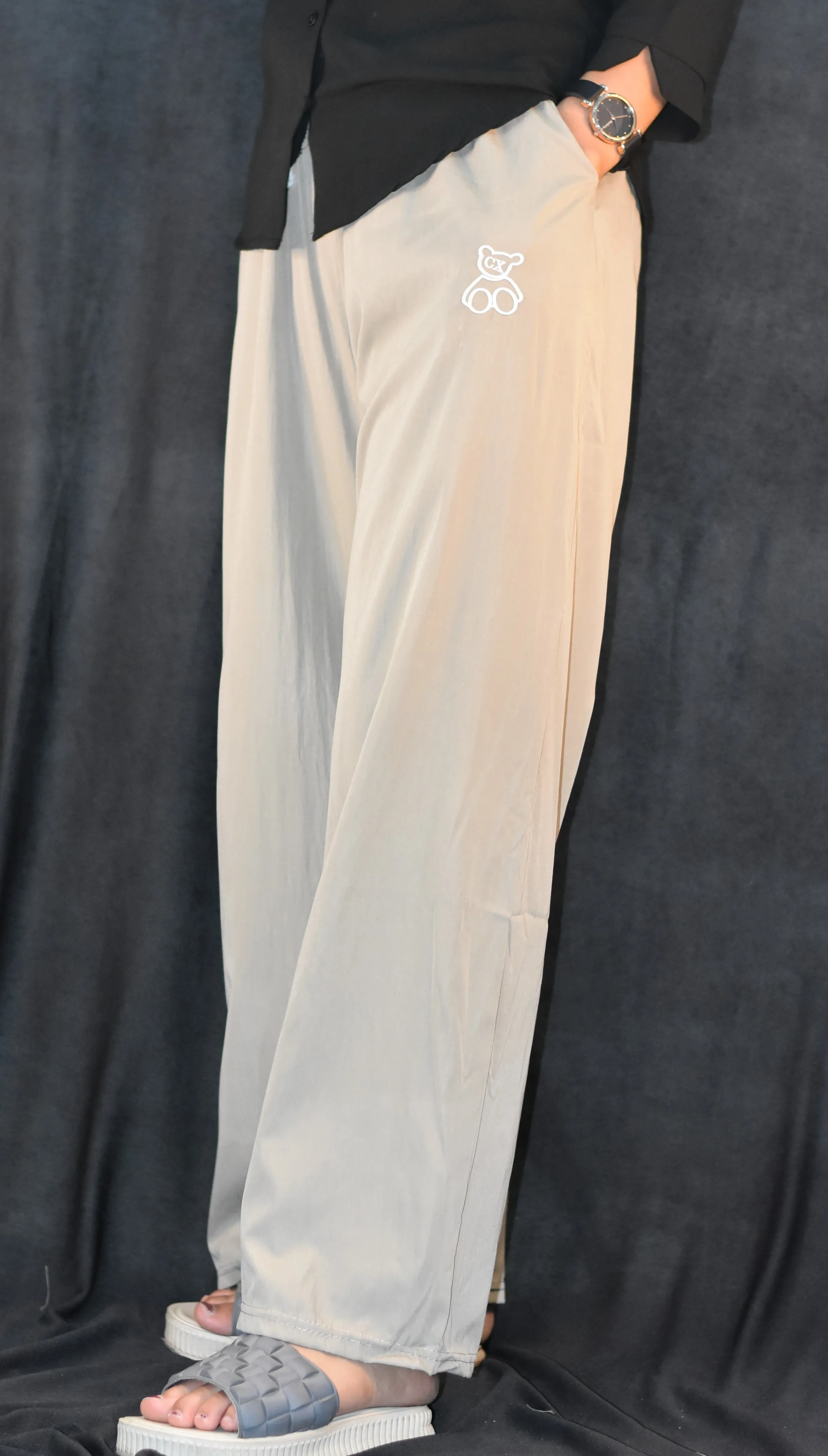 blue Women's Relaxed Wide-Leg Lounge Pants – Light Grey