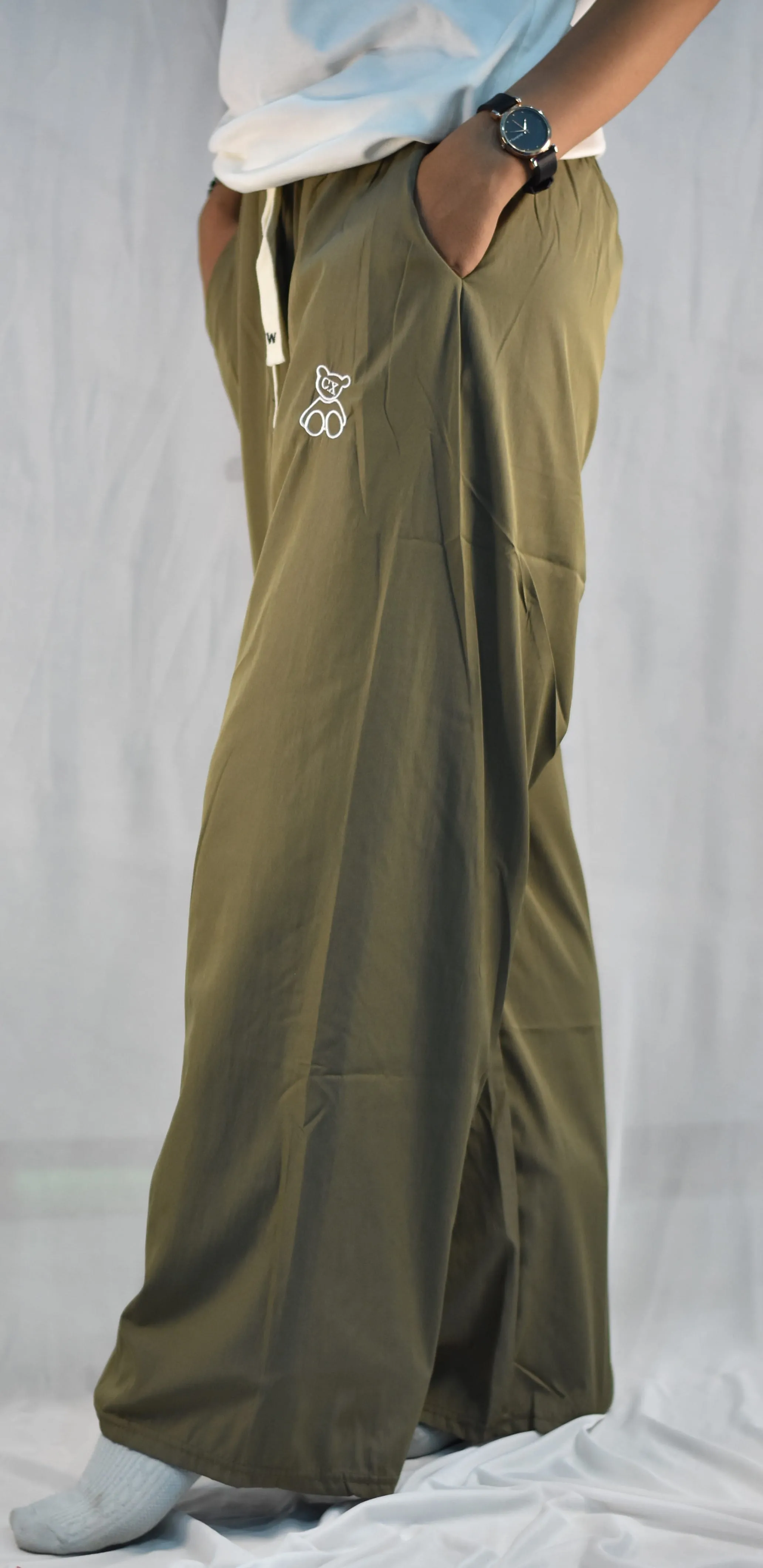 olive green Nyvaz Women's Olive Green Wide Leg Palazzo Pants with Pockets