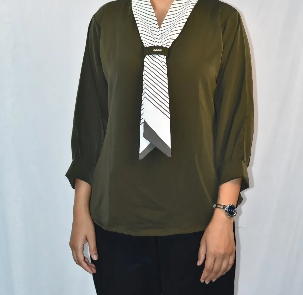 Olive Green NYVAZ Women's Olive Green Tie-Neck Formal Top