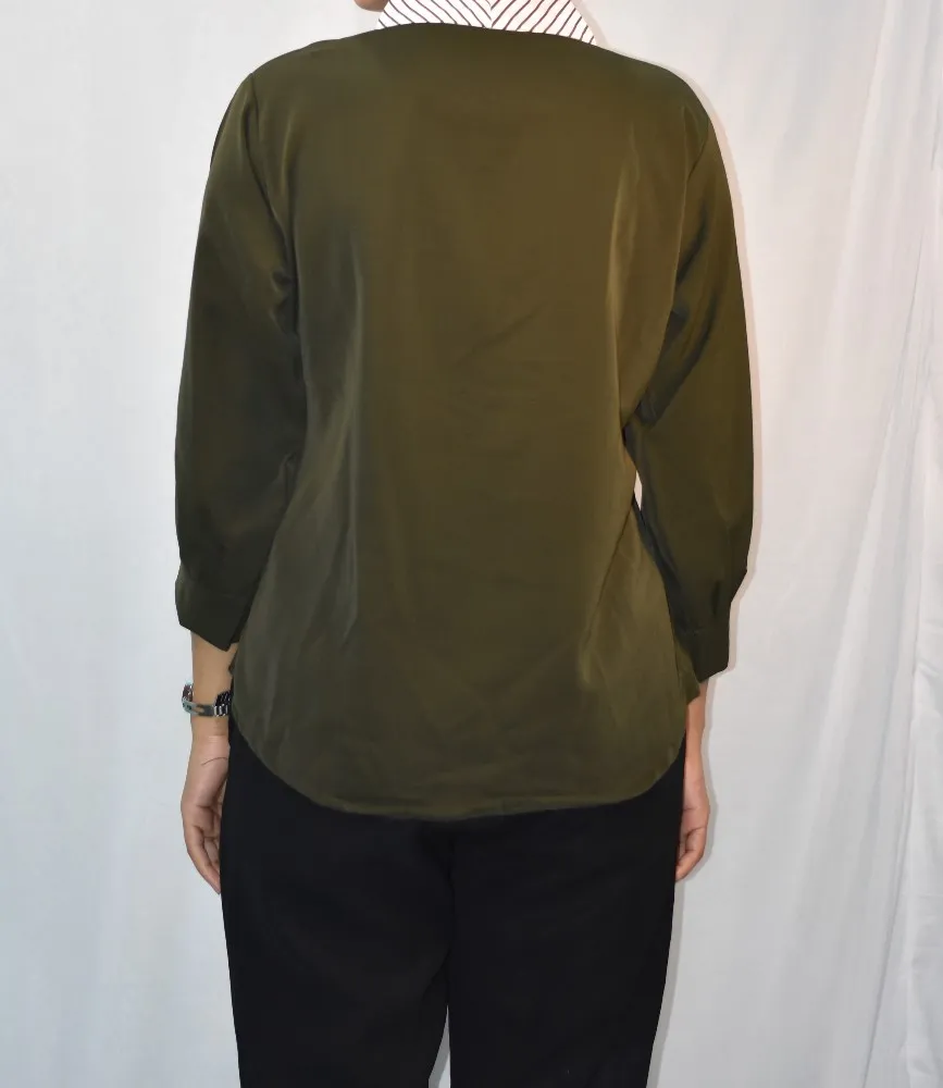Olive Green NYVAZ Women's Olive Green Tie-Neck Formal Top