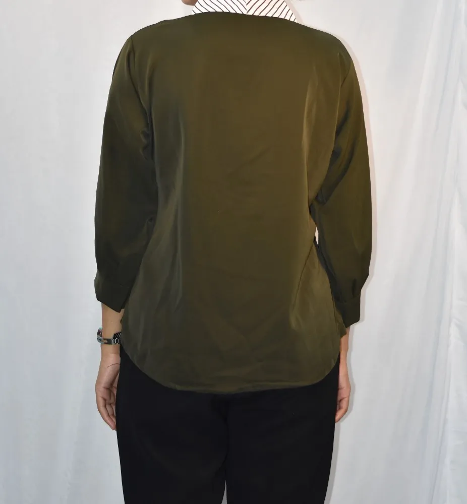 Olive Green NYVAZ Women's Olive Green Tie-Neck Formal Top