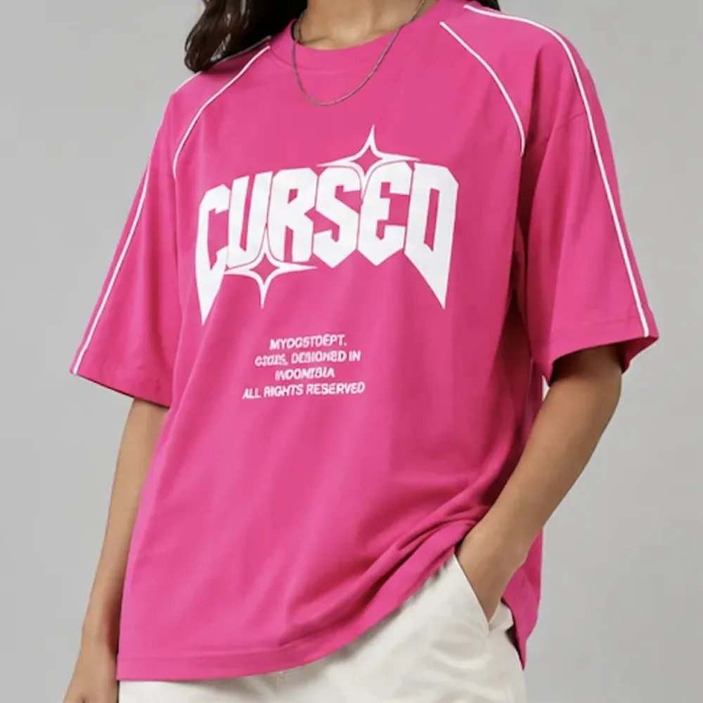 Hot Pink NYVAZ Women's Hot Pink Cursed Graphic Cotton T-Shirt