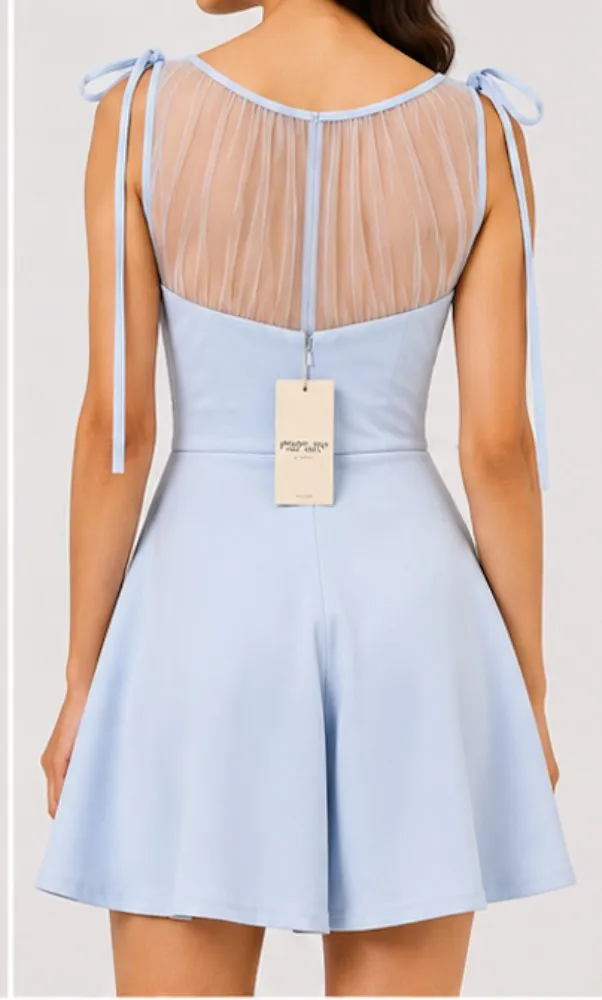 Sky Blue NYVAZ Women's Sky Blue Sheer Mesh Fit & Flare Mini Dress