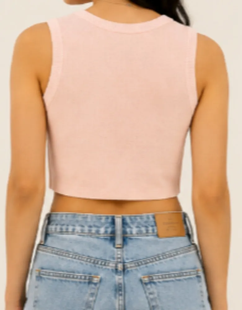 Light Pink with Multicolor Floral Print NYVAZ Women's Pink Floral Graphic Sleeveless Crop Top